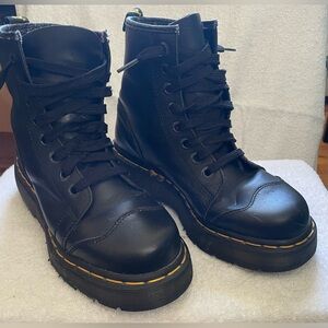 Doc Martens Black leather cap toe platform boots, size 5.